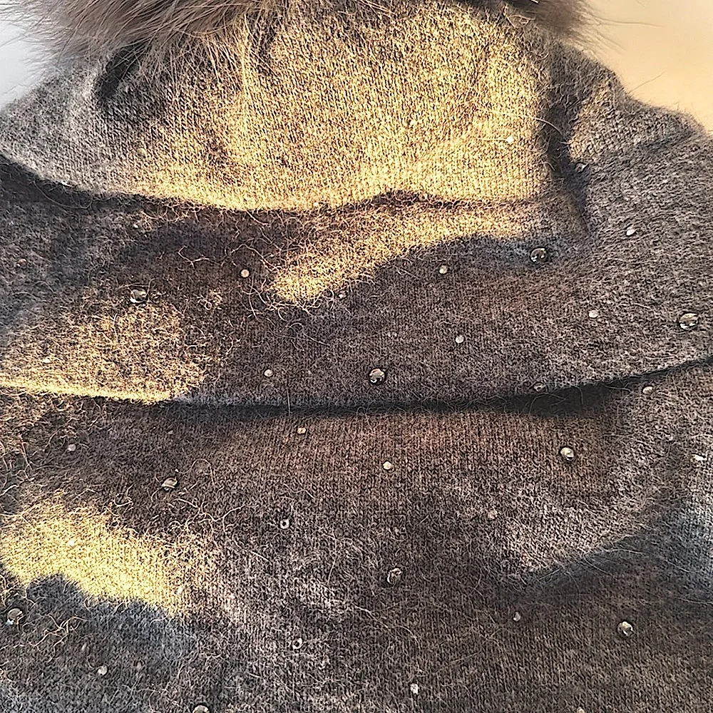 NWOT! Gray Sparkle Hat with Fur Pom! - Picture 3 of 5